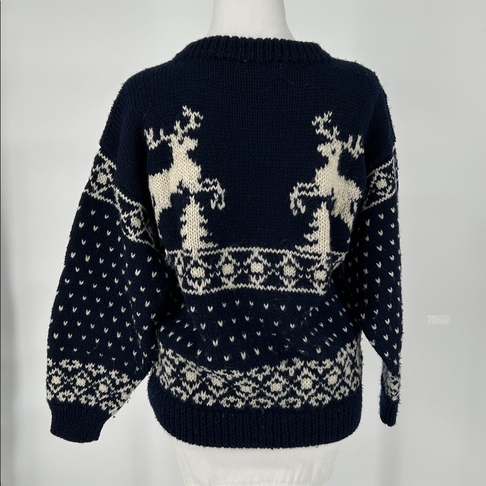 One of a Kind Hand Knit Wool Reindeer Sweater Kids 12–14 Nordic Fair Isle - Picture 5 of 8